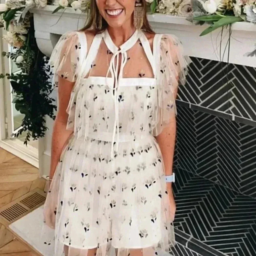 Alice McCall Cowboy Tears Playsuit In White Blue Gold Tulle Off The Shoulder 2